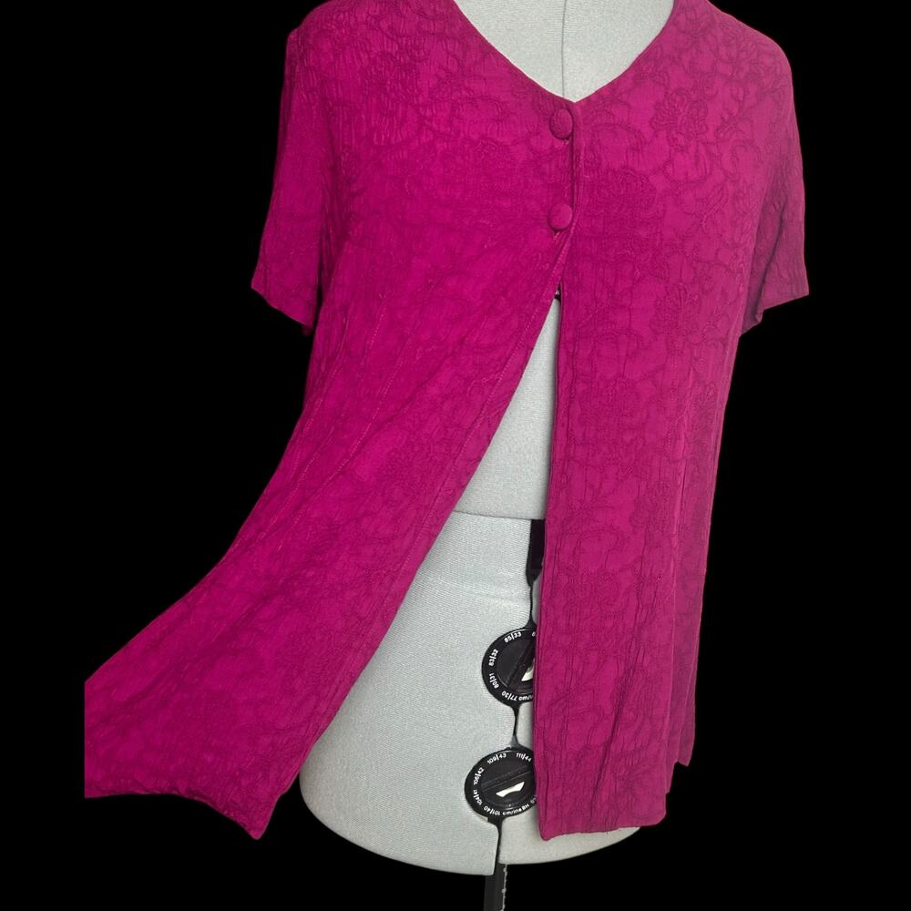 Vintage Karin Stevens Textured Magenta Short Sleeve Cardigan Size 14